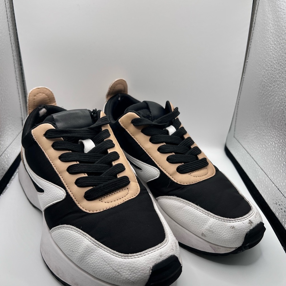 Dolce Vita Black and White Sneakers with Tan Accents